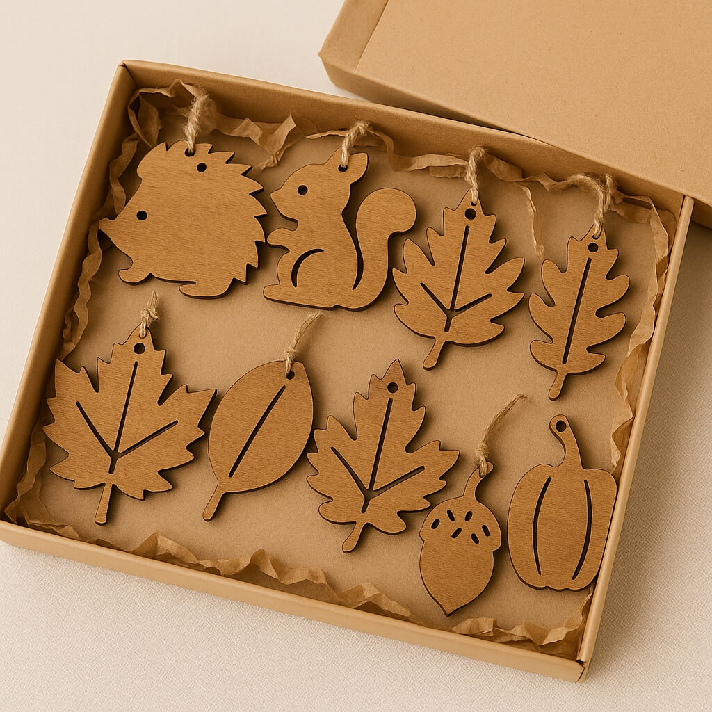 Jesenski komplet lesenih obeskov