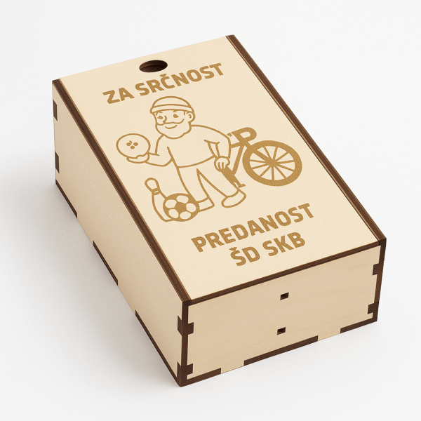 Elegantna lesena darilna škatla je popolna izbira za vse, ki želijo podariti osebno, unikatno in kakovostno darilo. Izdelana je iz naravnega lesa, natančno lasersko izrezana in sestavljena z lepim drsnim pokrovom. Primerna je za steklenico vina, prisrčnico, čokolado ali druge osebne dodatke.
