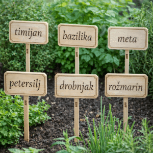 Leseni vrtni označevalci za zelišča – set 6 graviranih označevalcev 2MPK
